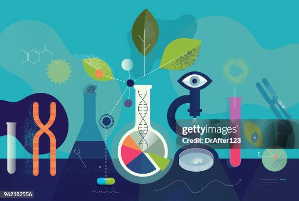 biomedizinische forschung labor konzept - nanoparticle stock-grafiken, -clipart, -cartoons und -symbole