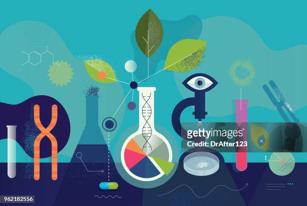 illustrazioni stock, clip art, cartoni animati e icone di tendenza di concetto di laboratorio di ricerca biomedica - scienza