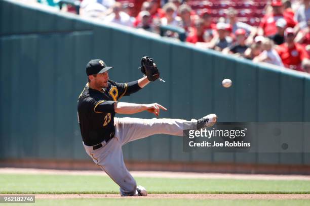 David Freese of the Pittsburgh Pirates throws after fielding the ball in the second inning against the Cincinnati Reds at Great American Ball Park on...