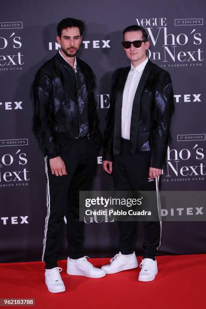 Pepino Marino and Crawford attend the 'Vogue Who's On Next' awards photocall at Fernan Nunez Palace on May 24, 2018 in Madrid, Spain.