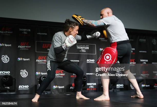 Molly McCann in action during the UFC Fight Night open workouts at Space by Echo Arena on May 24, 2018 in Liverpool, England.