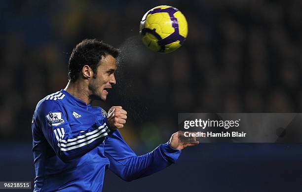 Ricardo Carvalho of Chelsea heads clear during the Barclays Premier League match between Chelsea and Birmingham City at Stamford Bridge on January...