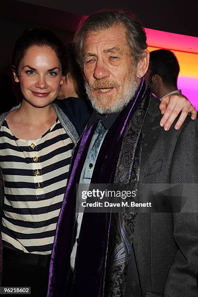 Ruth Wilson and Sir Ian McKellen attend the afterparty following the cast change of 'Waiting For Godot' at the Haymarket Hotel on January 27, 2010 in...