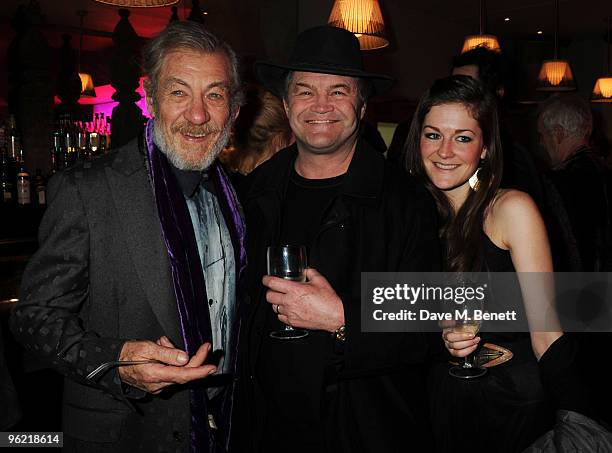 Sir Ian McKellen with Micky Dolenz and his daughter Georgia attend the afterparty following the cast change of 'Waiting For Godot' at the Haymarket...