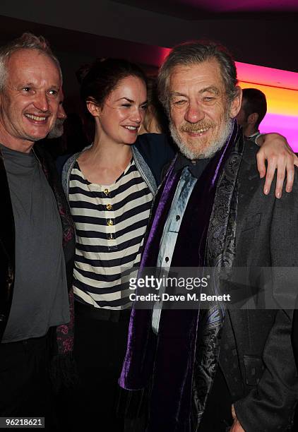Sean Mathias, Ruth Wilson and Sir Ian McKellen attend the afterparty following the cast change of 'Waiting For Godot' at the Haymarket Hotel on...
