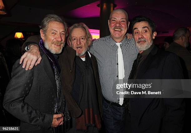 Sir Ian McKellen, Ronald Pickup, Matthew Kelly and Roger Rees attend the afterparty following the cast change of 'Waiting For Godot' at the Haymarket...