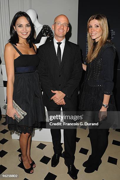 Valerie Begue, Swarovski Vice President Markus D. Lampe and Alexandra Rosenfeld attend the 22 Iconic Little Black Dresses by Swarovski at Hotel Pozzo...