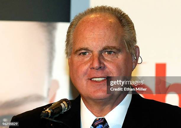 Radio talk show host and conservative commentator Rush Limbaugh, one of the judges for the 2010 Miss America Pageant, speaks during a news conference...