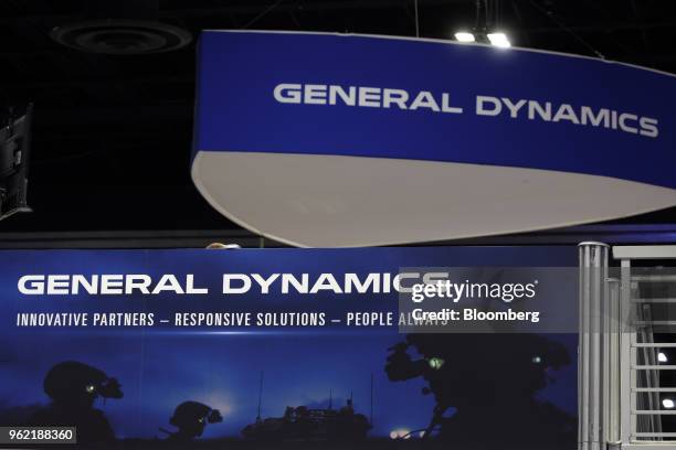 General Dynamics Corp. Signage is displayed during the Special Operations Forces Industry Conference in Tampa, Florida, U.S., on Tuesday, May 22,...