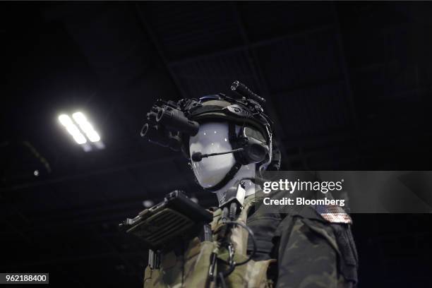 Night vision goggles are displayed on a mannequin during the Special Operations Forces Industry Conference in Tampa, Florida, U.S., on Tuesday, May...