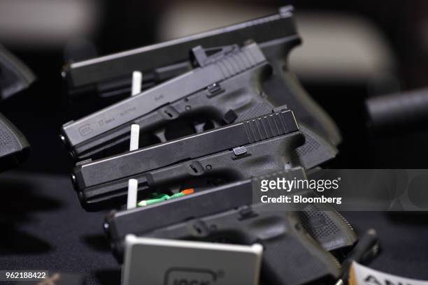Glock Inc. Handguns are displayed during the Special Operations Forces Industry Conference in Tampa, Florida, U.S., on Tuesday, May 22, 2018. The...