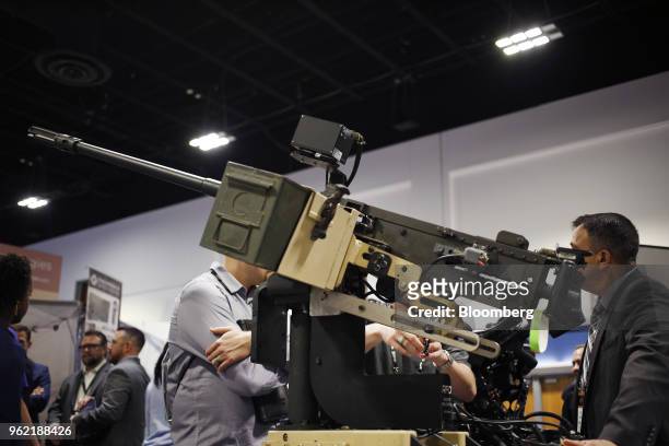 Remote operated machine gun is displayed during the Special Operations Forces Industry Conference in Tampa, Florida, U.S., on Tuesday, May 22, 2018....
