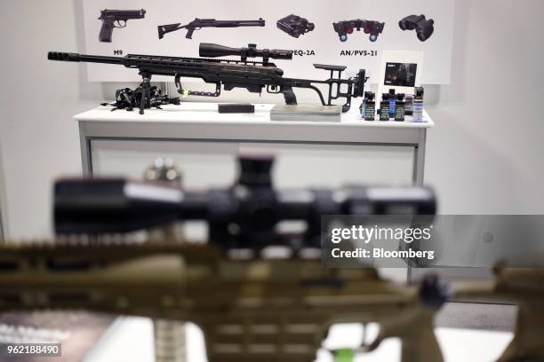 Sniper rifles are displayed during the Special Operations Forces Industry Conference in Tampa, Florida, U.S., on Tuesday, May 22, 2018. The...