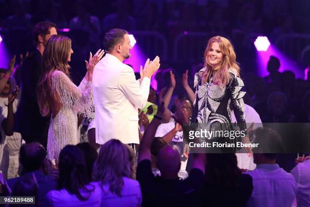 Heidi Klum, Thomas Hayo, Michael Michalsky and Pia Riegel during the Germany's Next Topmodel Finals at ISS Dome on May 24, 2018 in Duesseldorf,...