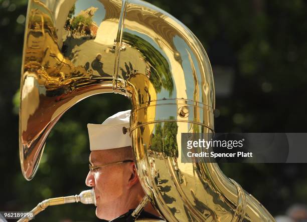 Members of the Navy Band perform in New York's Washington Square Park as part of Fleet Week festivities May 24, 2018 in New York City. Fleet Week,...