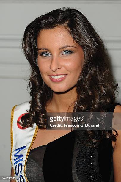 Miss France Malika Menard attends the 22 Iconic Little Black Dresses by Swarovski at Hotel Pozzo di Borgo on January 27, 2010 in Paris, France.