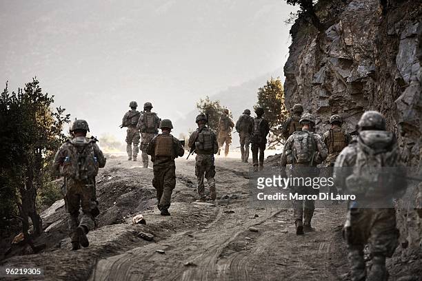 Army soldiers of B Company, 2nd Battalion,12th Infantry Regiment, 4th Brigade,4th Infantry Division Baker Company are seen during an operation to...