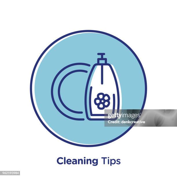cleaning tips - washing dishes stock illustrations