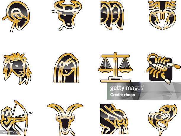 stockillustraties, clipart, cartoons en iconen met astrology gold icon-set - rhoon