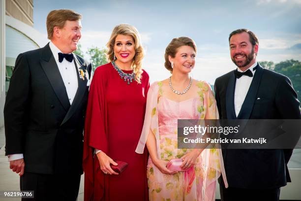 King Willem-Alexander of The Netherlands and Queen Maxima of The Netherlands welcome Hereditary Grand Duchess Stephanie of Luxembourg and Hereditary...