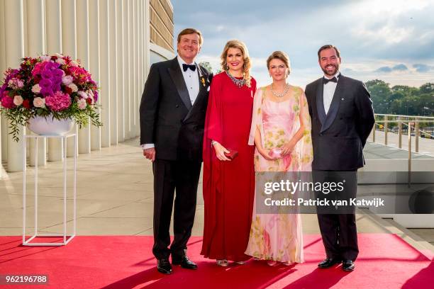 King Willem-Alexander of The Netherlands and Queen Maxima of The Netherlands welcome Hereditary Grand Duchess Stephanie of Luxembourg and Hereditary...