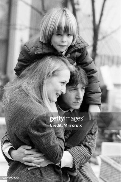 Actor Dustin Hoffman with actress Meryl Streep and young Justin Henry who all star together in the film 'Kramer vs Kramer'. March 1980.