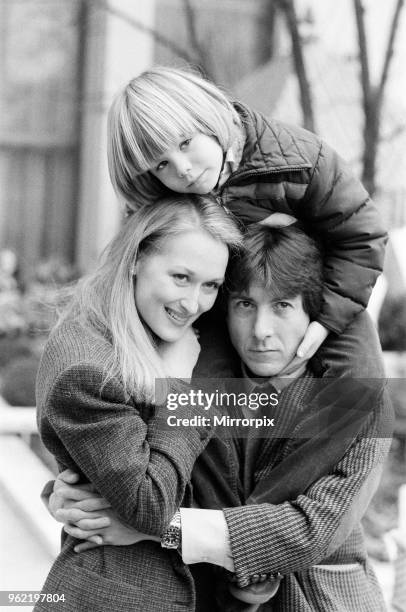 Actor Dustin Hoffman with actress Meryl Streep and young Justin Henry who all star together in the film 'Kramer vs Kramer'. March 1980.