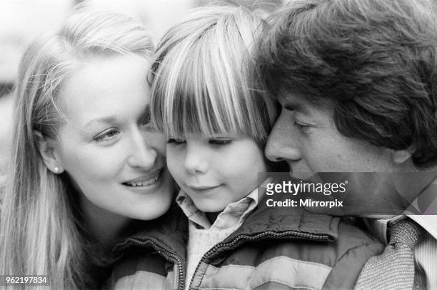 Actor Dustin Hoffman with actress Meryl Streep and young Justin Henry who all star together in the film 'Kramer vs Kramer'. March 1980.