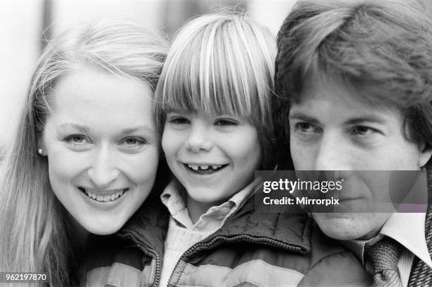 Actor Dustin Hoffman with actress Meryl Streep and young Justin Henry who all star together in the film 'Kramer vs Kramer'. March 1980.