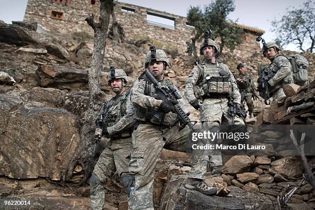 Army soldier from B Company, 2nd Battalion,12th Infantry Regiment, 4th Brigade,4th Infantry Division Baker Company are seen during an operation to...