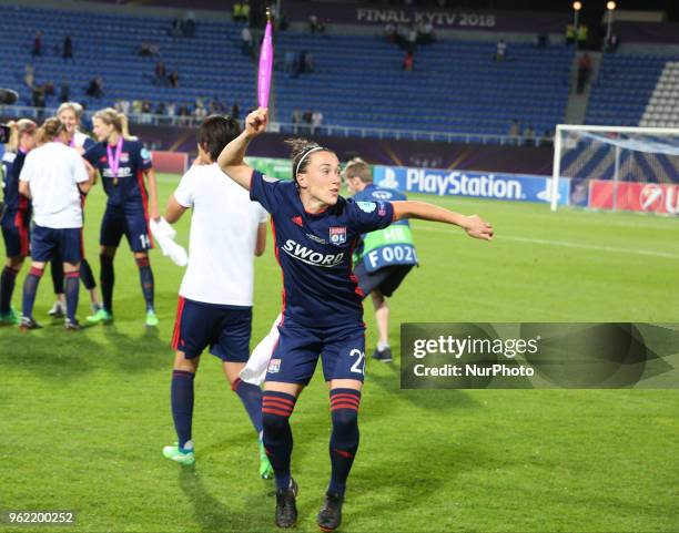 Olympique Lyonnais celebrates the winning of UEFA Women's Champions League Cup at Vasleriy Lobanovskyi Stadium in Kyiv, Ukraine, May 24, 2018. UEFA...