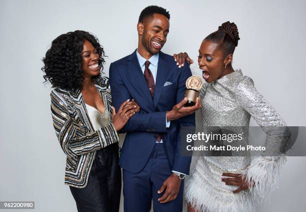 Yvonne Orji, Jay Ellis and Issa Rae of 'Insecure' pose for a portrait at The 77th Annual Peabody Awards Ceremony on May 19, 2018 in New York City.