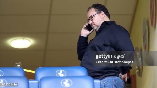 President Mikhail Ponomarev of Uerdingen is seen prior to the Third League Playoff first leg match between KFC Uerdingen and Waldhof Mannheim at...