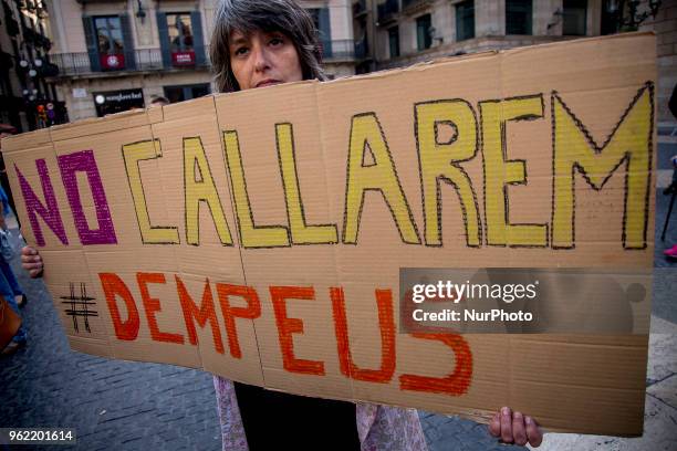 Organised by CDR , pro-independence activist demonstrate supporting exiled rap singer Valtònyc in Barcelona, Catalonia, Spain on May 27, 2018