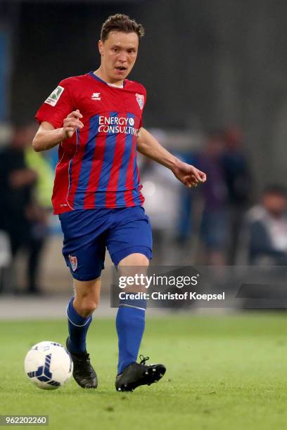 Of Alexander Bittroff of Uerdingen runs with the ball during the Third League Playoff first leg match between KFC Uerdingen and Waldhof Mannheim at...