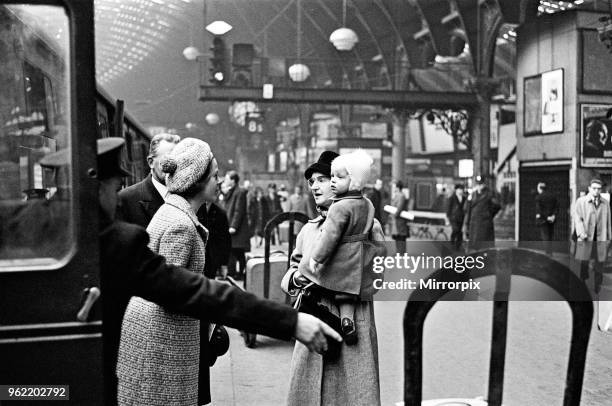 The Duchess of Kent and her son George Windsor, Earl of St Andrews boarding a train at York Station to Kings Cross. The Duchess is expecting her...