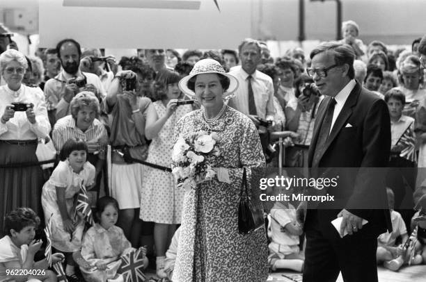 Queen Elizabeth II visits Port Sunlight as part of its 100th birthday celebrations, 8th August 1988.