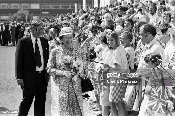 Queen Elizabeth II visits Port Sunlight as part of its 100th birthday celebrations, 8th August 1988.