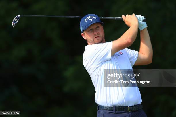 Brice Garnett plays his shot from the sixth tee during round one of the Fort Worth Invitational at Colonial Country Club on May 24, 2018 in Fort...