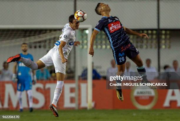 Brazil's Santos Diego Pituca , vies for the ball with Jean Archimbaud of Peru's Real Garcilaso during their 2018 Copa Libertadores football match...