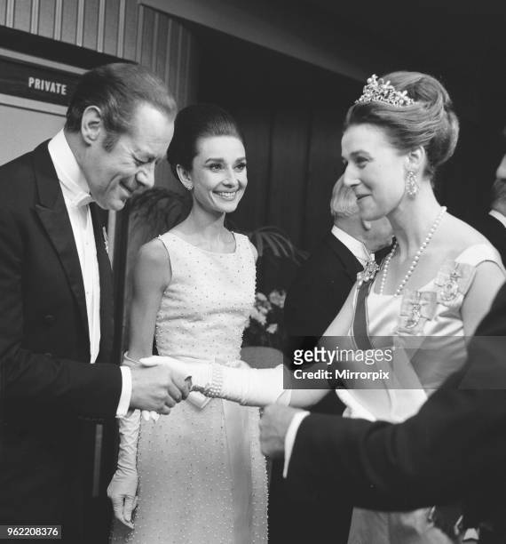 Princess Alexandra attends the premier of 'My Fair Lady' at the Warner Theatre Leicester Square, London. Princess Alexandra shaking hands with Rex...