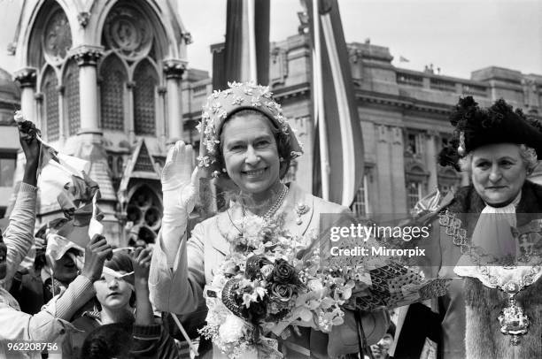 Queen Elizabeth II visiting Birmingham during her Silver Jubilee tour. West Midlands, 27th July 1977.
