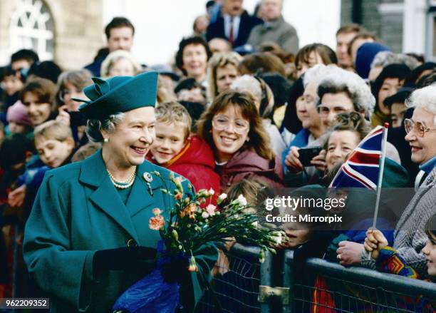 Royal visit, Queen Elizabeth II visiting Bridgend, Wales, 14th October 1993.