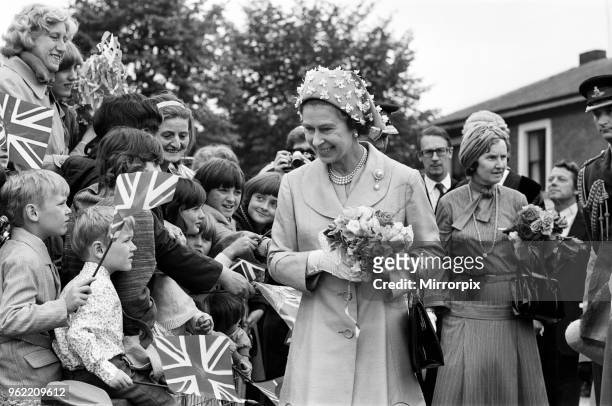 Queen Elizabeth II during her visit to Dudley during her Silver Jubilee tour, 27th July 1977.
