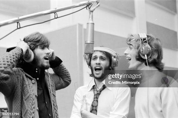 The Gibb Brothers aka The Bee Gees, newly reunited & back in the recording studio together, Soho London 3rd September 1970.