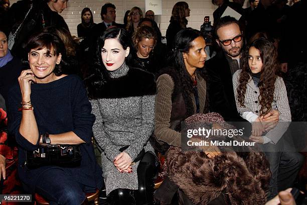 Ines de la Fressange, Dita von Teese, Karine Silla and Vincent Perez attend Elie Saab Fashion Show during Paris Fashion Week Haute Couture S/S 2010...