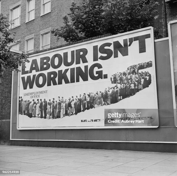 Advertising campaign 'Labour Isn't Working' run by the British Conservative Party during the 'Winter of Discontent', which was designed by Saatchi &...