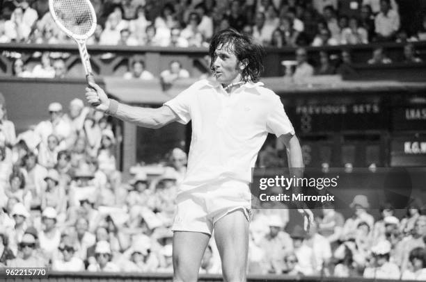 Ilie Nastase, Romanian Tennis Player in action on Centre Court, Wimbledon Tennis Championships, Thursday 24th June 1976.