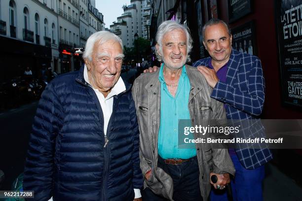 Actors Charles Gerard, Jean-Paul Belmondo and Antoine Dulery attend the "La tete dans les etoiles" Theater play at Theatre de la Gaite Montparnasse...