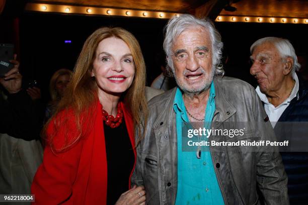 Actors Cyrielle Clair and Jean-Paul Belmondo attend the "La tete dans les etoiles" Theater play at Theatre de la Gaite Montparnasse on May 24, 2018...